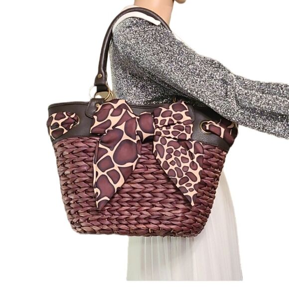 Ophorism Brown Straw Shoulder Bag Sz Medium - Picture 1 of 8